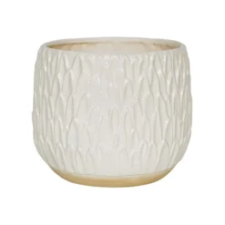 Arles Leaf Embossed White Planter H24Cm W28Cm