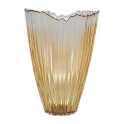 Amber Rippled Glass Vase H30Cm W20.5Cm