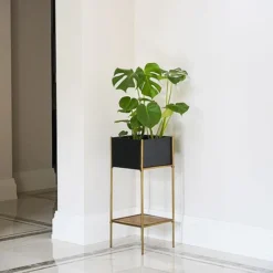 Indoor Kensington Metal Square Planter Stand In Gold H76Cm W30Cm -Florist Zone IKMSPSG76 1 copy