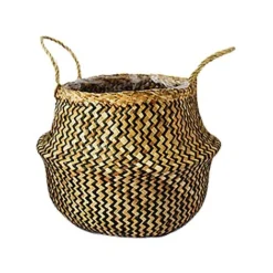 Florist Zone 27 Seagrass Chevron Black Lined Basket Small H25Cm D30Cm