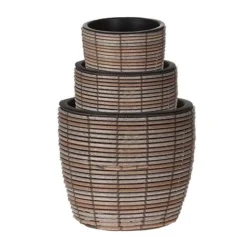 Idooka Black Round Trio Of Plant Pots -Florist Zone Stacked