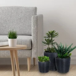 Idooka Black Round Trio Of Plant Pots -Florist Zone VN8000 PLANT POTS.BLACK .Lifestyle