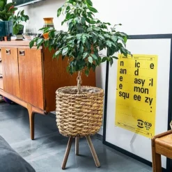 Water Hyacinth Lined Basket On Legs H45Cm D30Cm -Florist Zone WHBL30 2