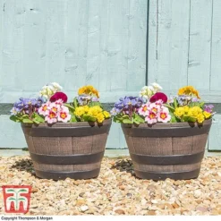 Wooden Barrel Effect Planter – Small
